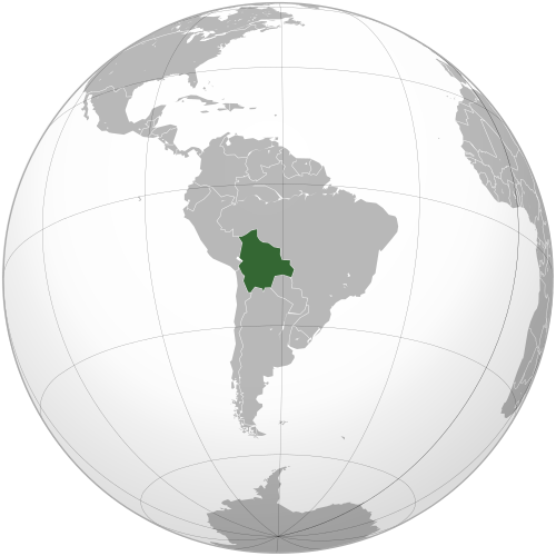 Bolivia highlighted green on orthographic globe