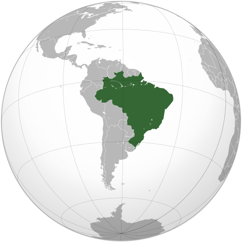 Globe with Brazil highlighted in green