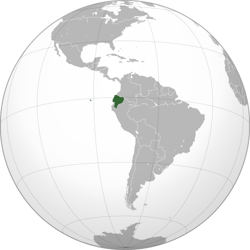Globe with Ecuador highlighted green in South America