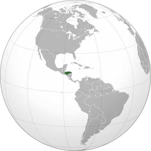 Globe locator map highlighting Honduras in green