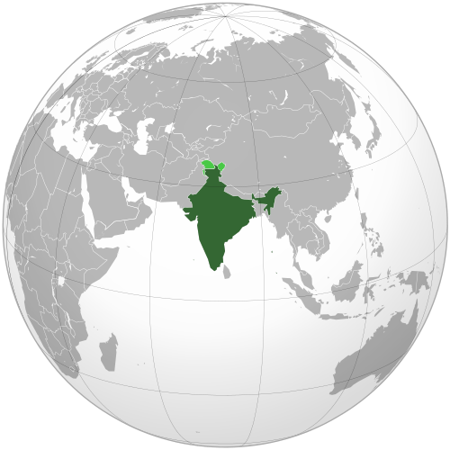 India highlighted green on world globe
