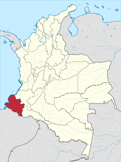 Colombia map with Nariño department highlighted red