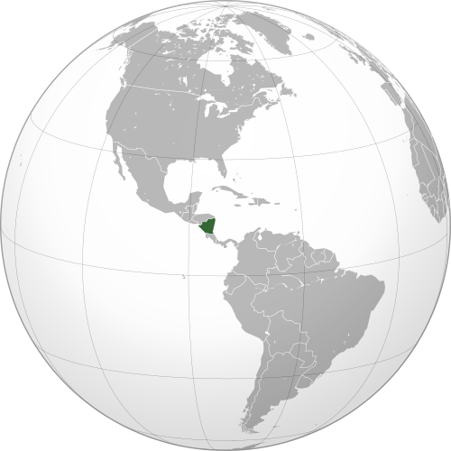 Globe locator map highlighting Nicaragua in green