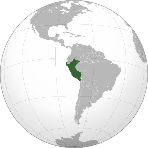 Peru highlighted green on globe projection