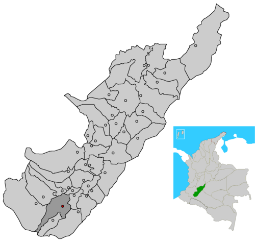 Huila department map with southern municipality highlighted