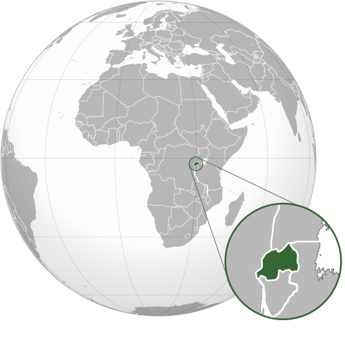 Globe locator map highlighting Rwanda with inset
