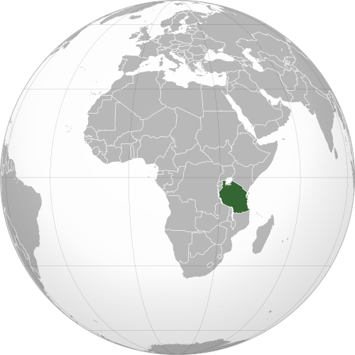 Globe locator map highlighting Tanzania in Africa