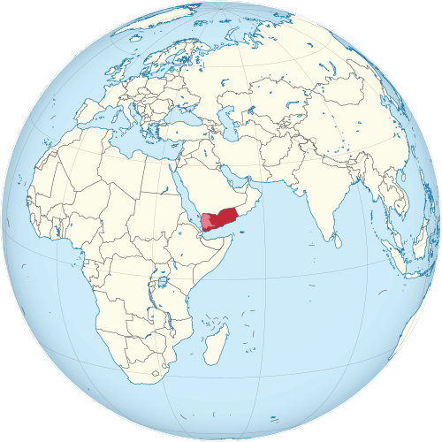 Globe with Yemen highlighted in red
